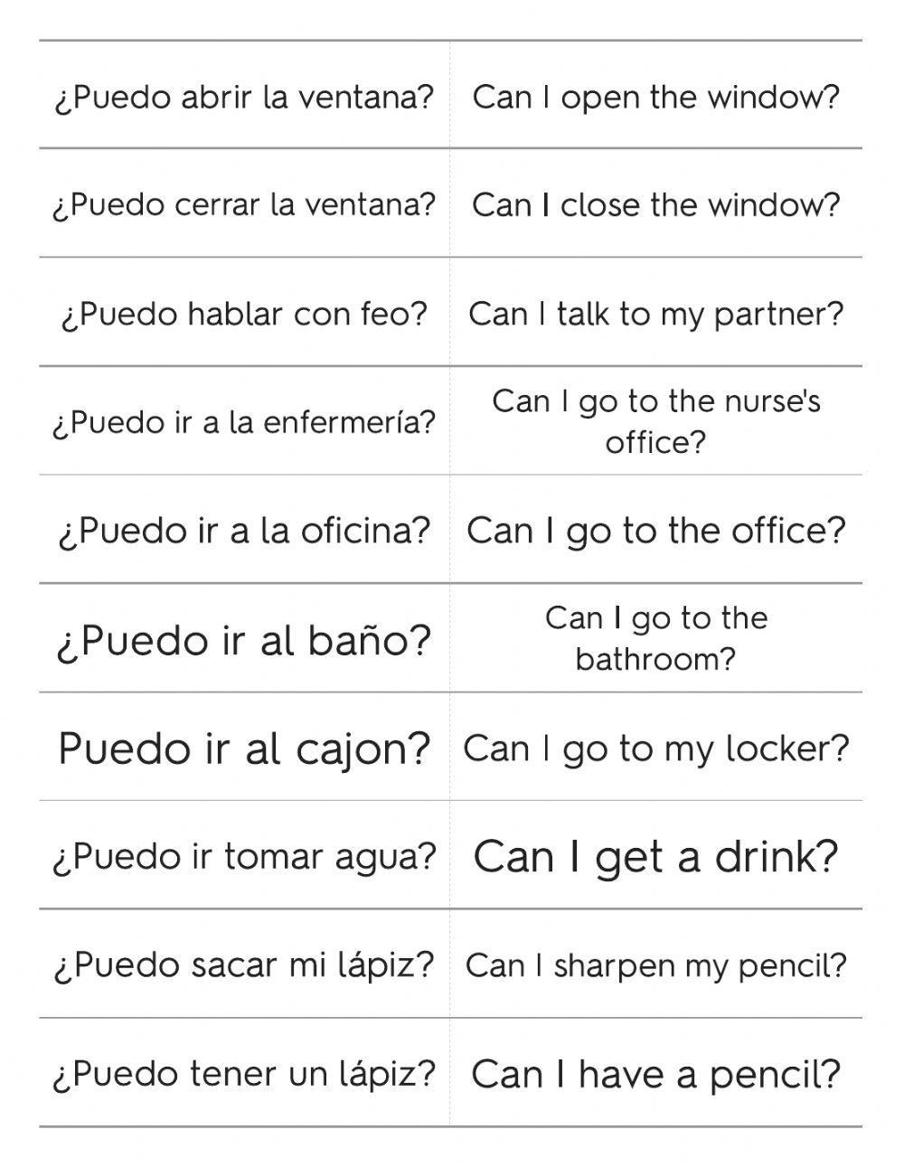 Spanish classroom basic questions listening