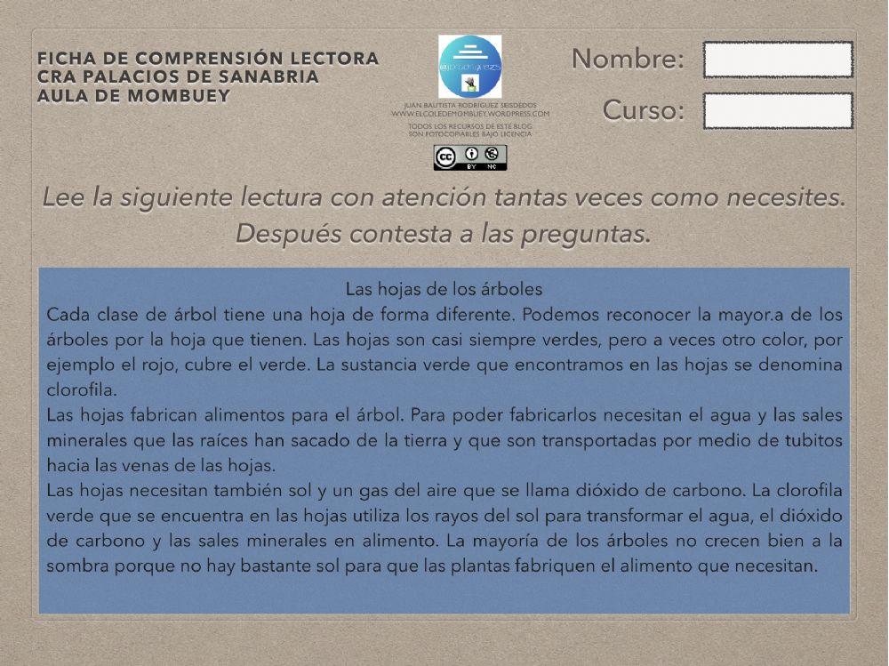 Ficha de comprensión lectora 12-5 6º EP