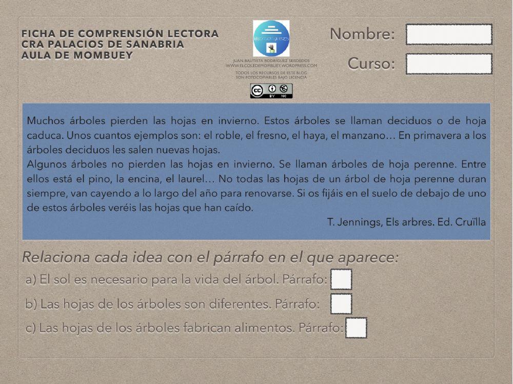 Ficha de comprensión lectora 12-5 6º EP