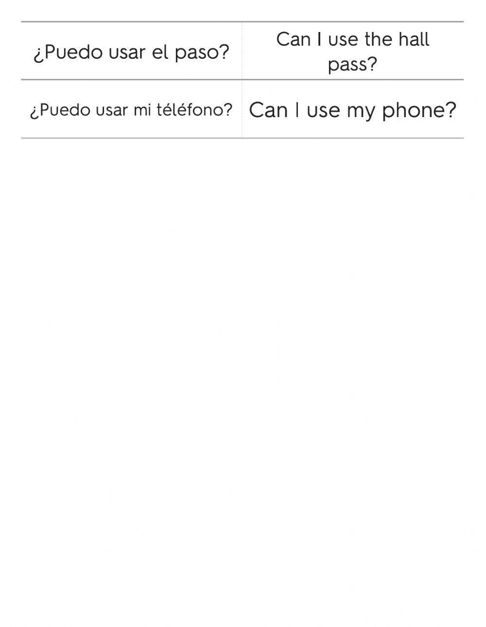 Spanish classroom questions speaking practice