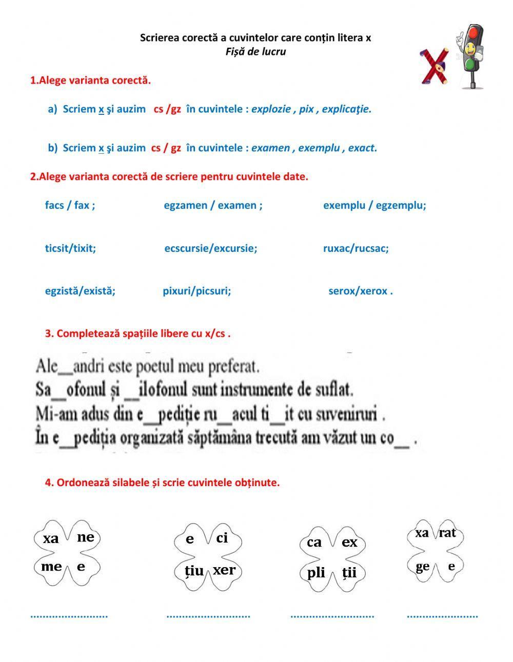 Scrierea corecta a cuvintelor care contin litera x
