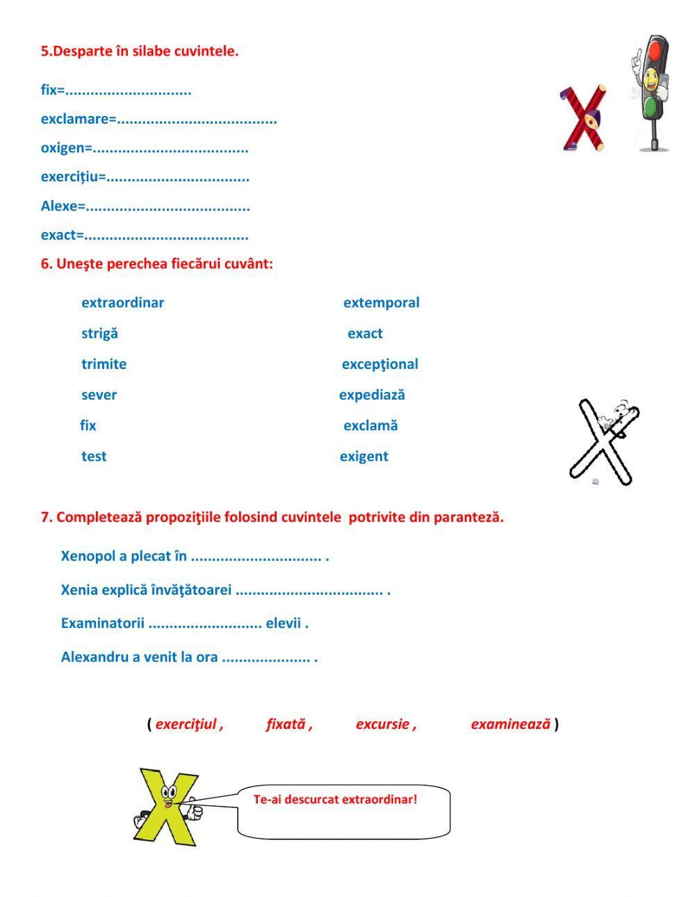 Scrierea corecta a cuvintelor care contin litera x