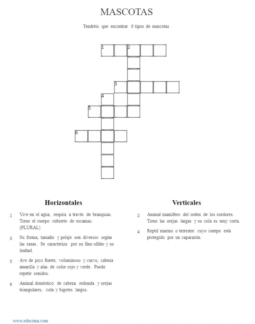 Crucigrama Mascotas