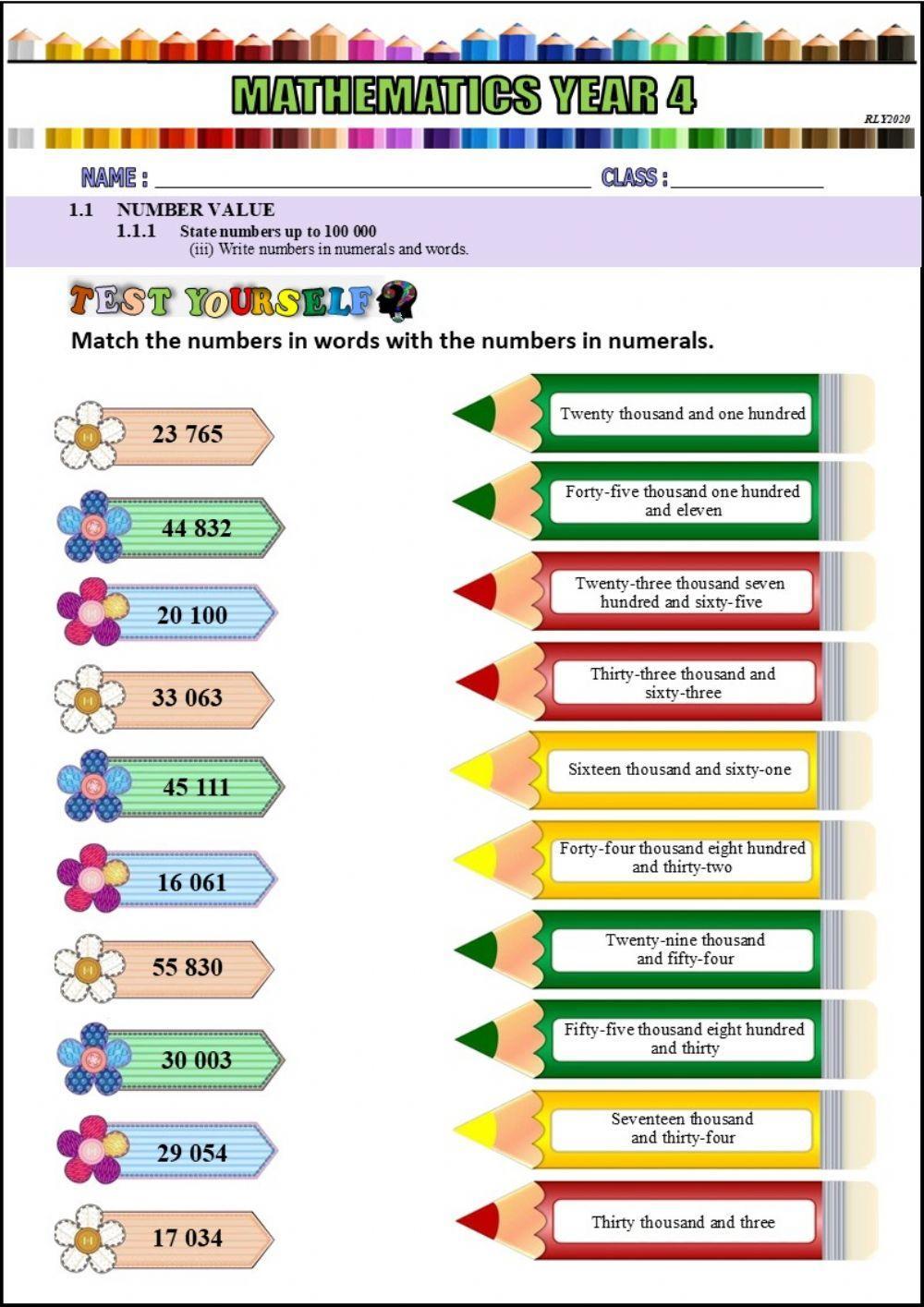 Numbers in words and numerals worksheet Live Worksheets