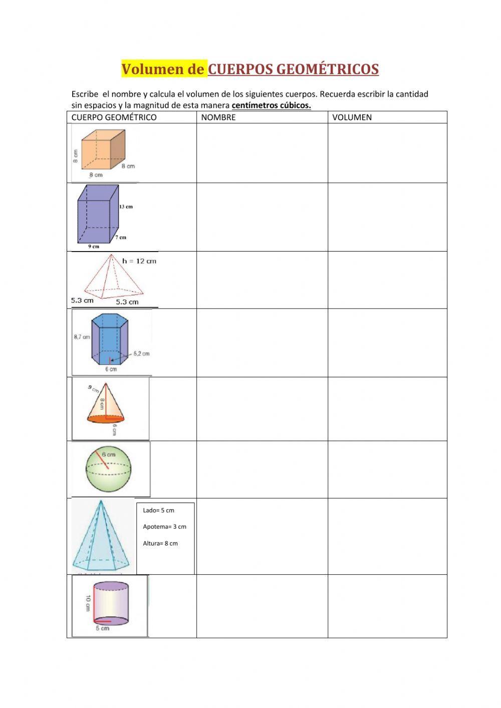Volúmenes cuerpos geométricos