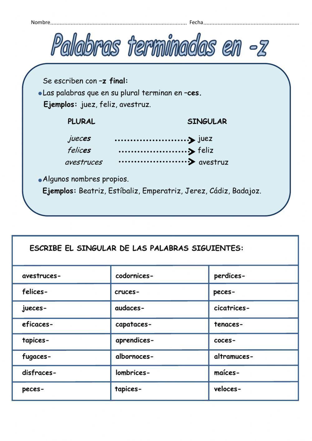 Palabras acabadas en z