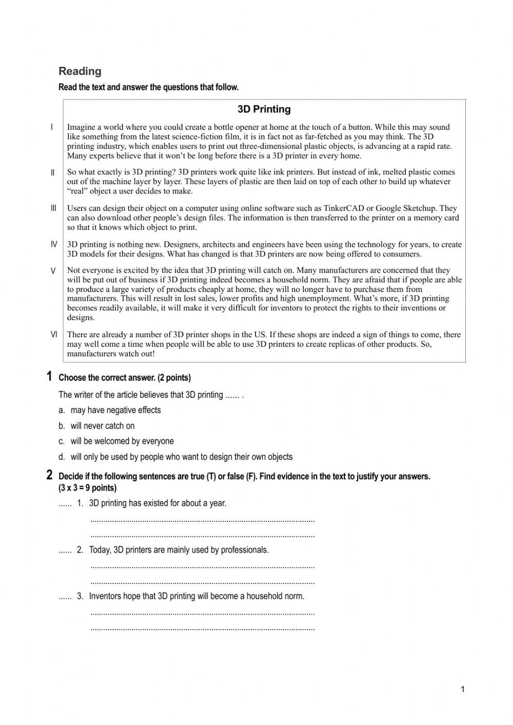 Reading 1º bachillerato Standard 3.1.3