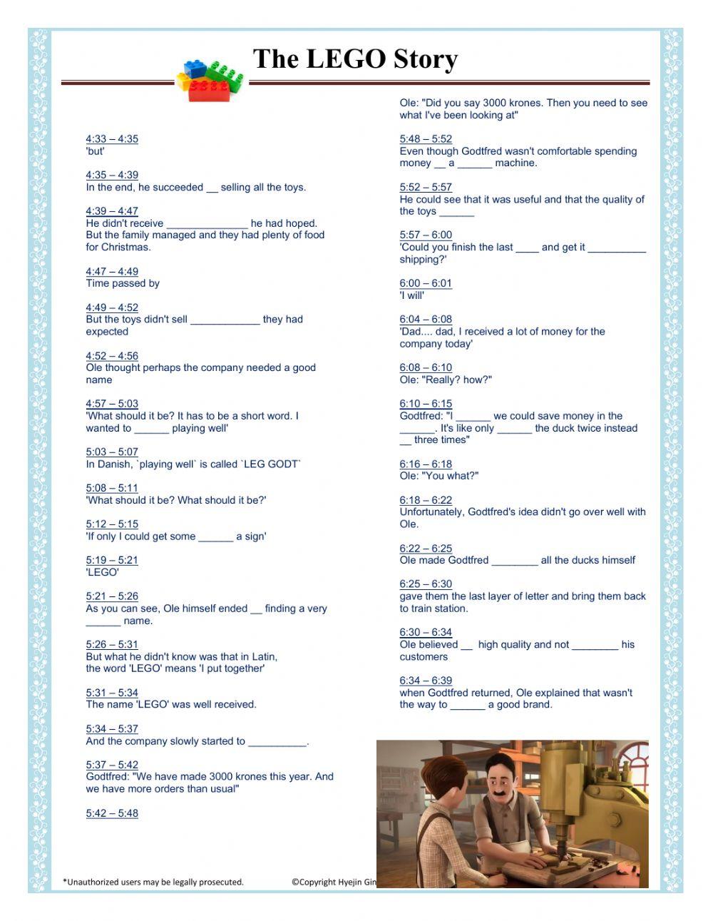 LEGO STORY FILL IN THE BLANKS
