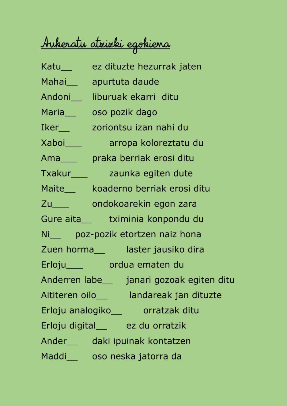 NOR eta NORK SUBJEKTUAK