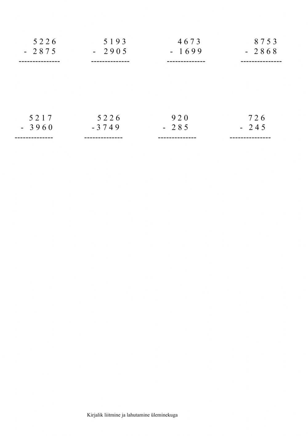 Kirjalik lahutamine üleminekuga