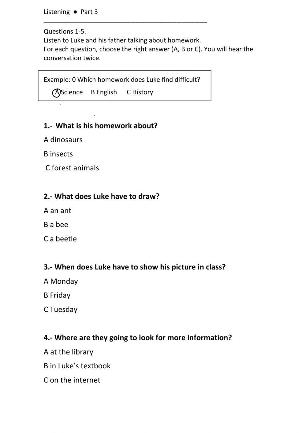 KET 3 part listening 6º