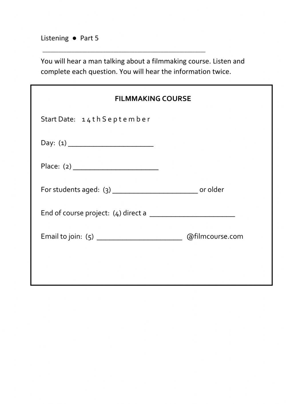 KET 5 part listening 6º