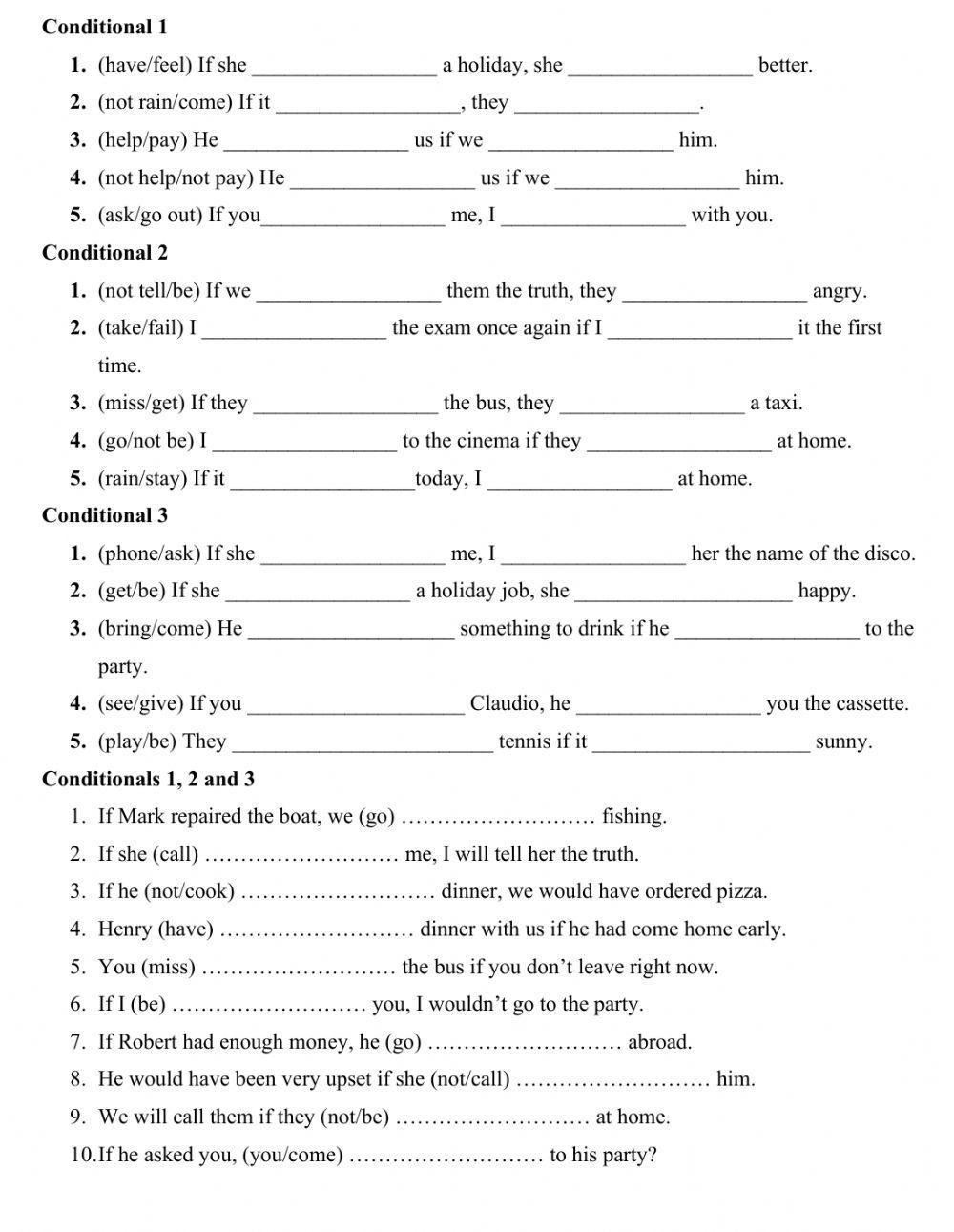 Conditionals: types 1, 2, 3