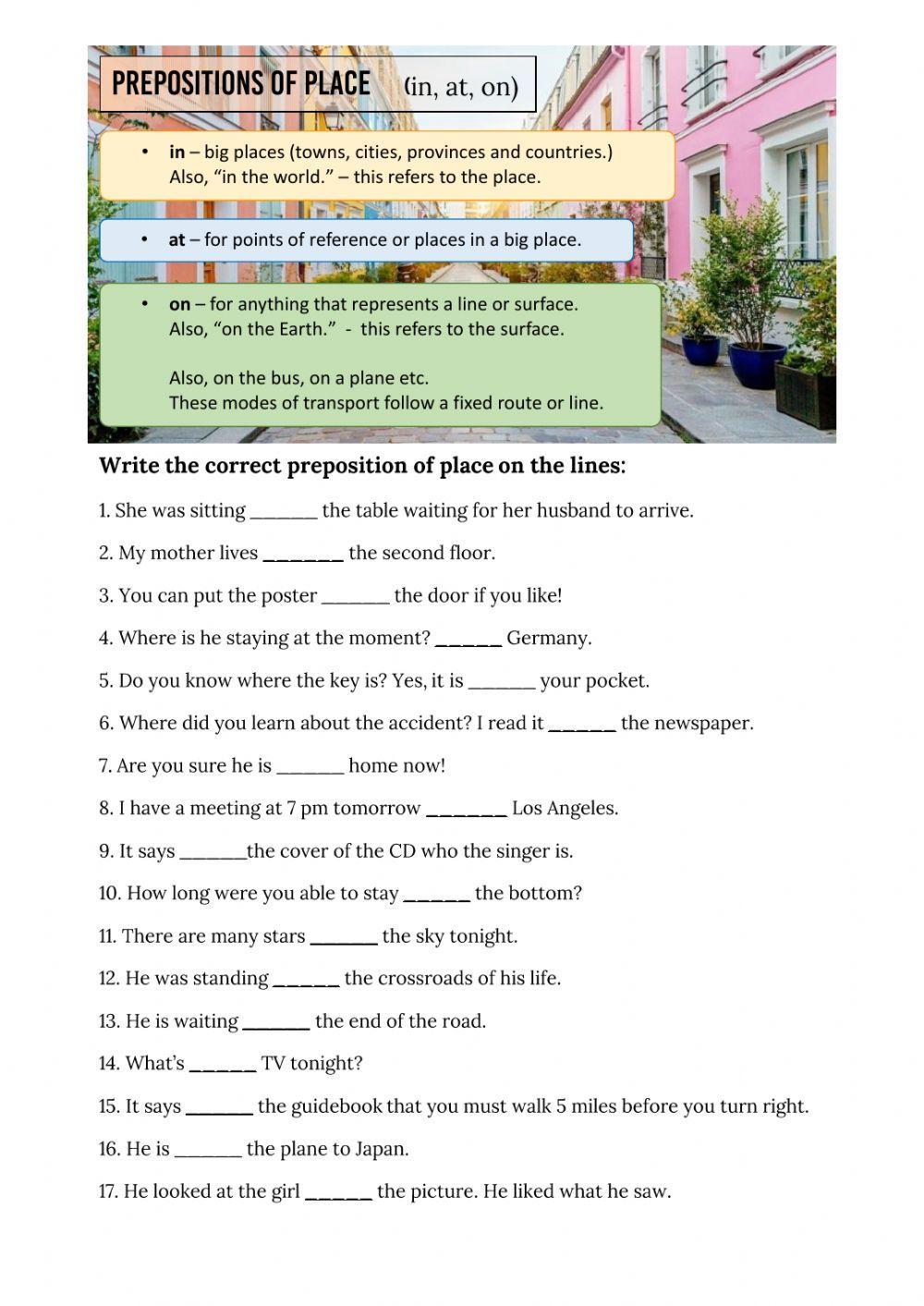 Prepositions of place - in, on, at