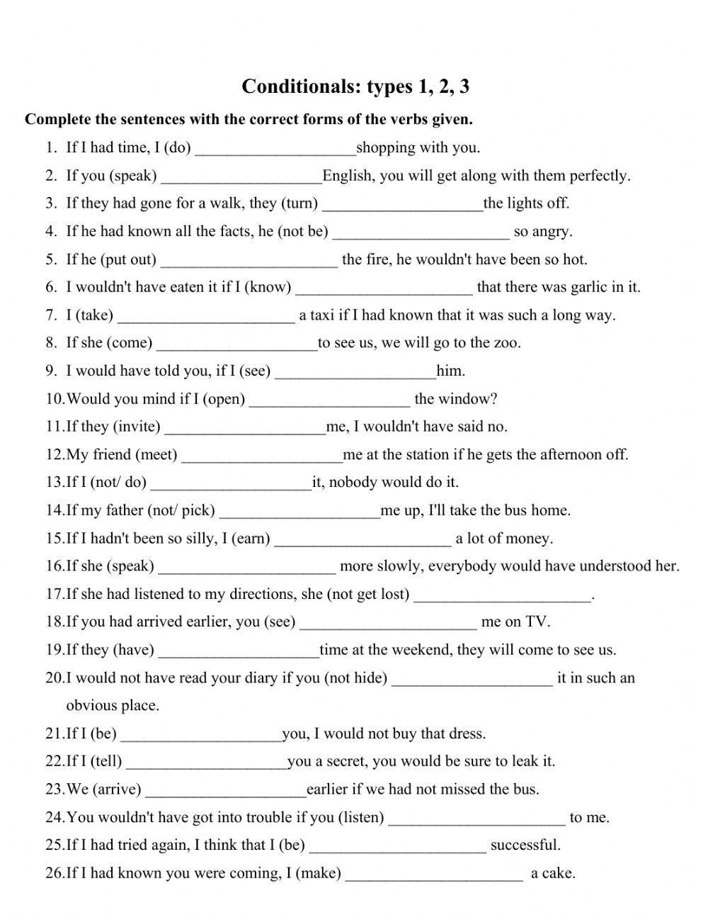 Conditional sentences: types 1, 2, 3