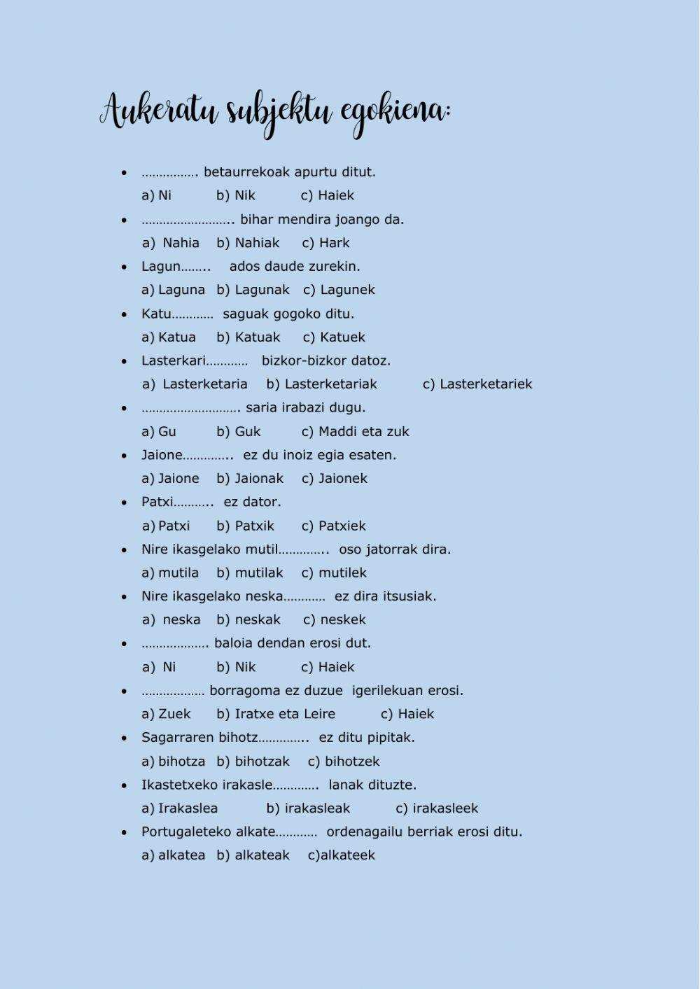 NOR eta NORK SUBJEKTUAK