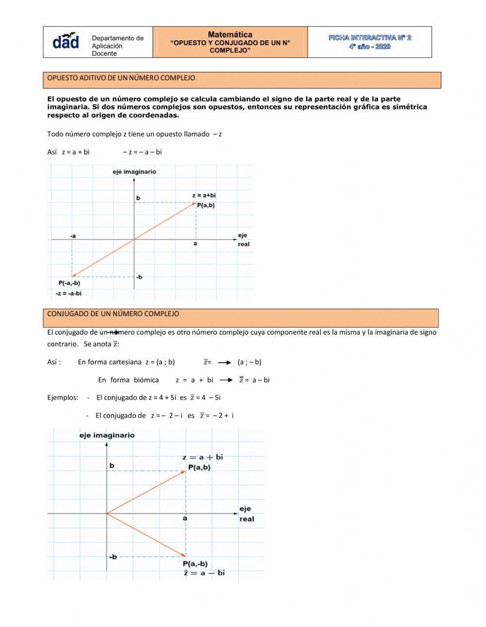 Opuesto y conjugado de un compejo