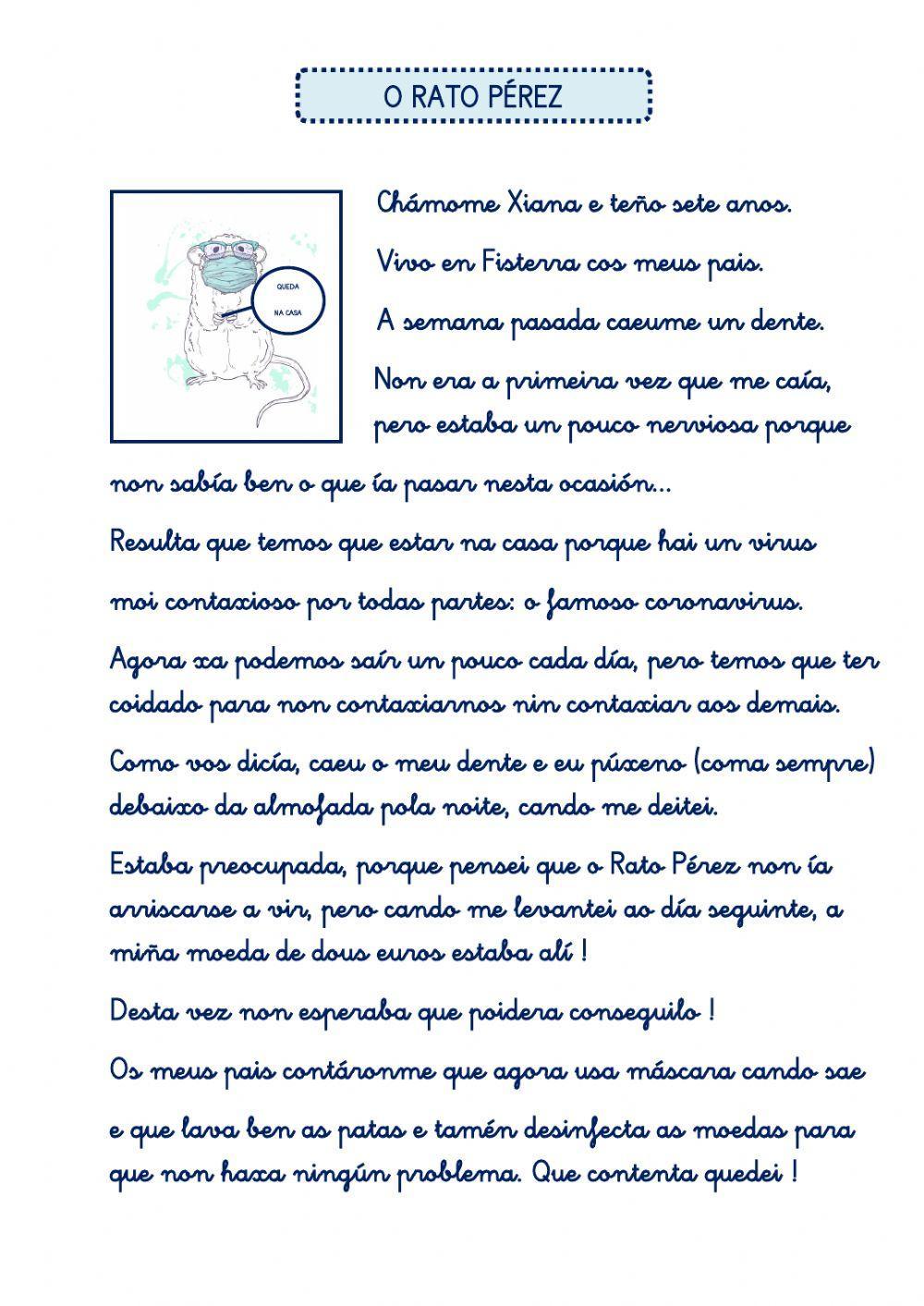 Comprensión lectora.o rato pérez.