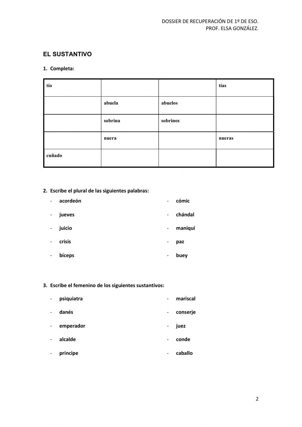 Dossier de recuperación 1ESO gramática