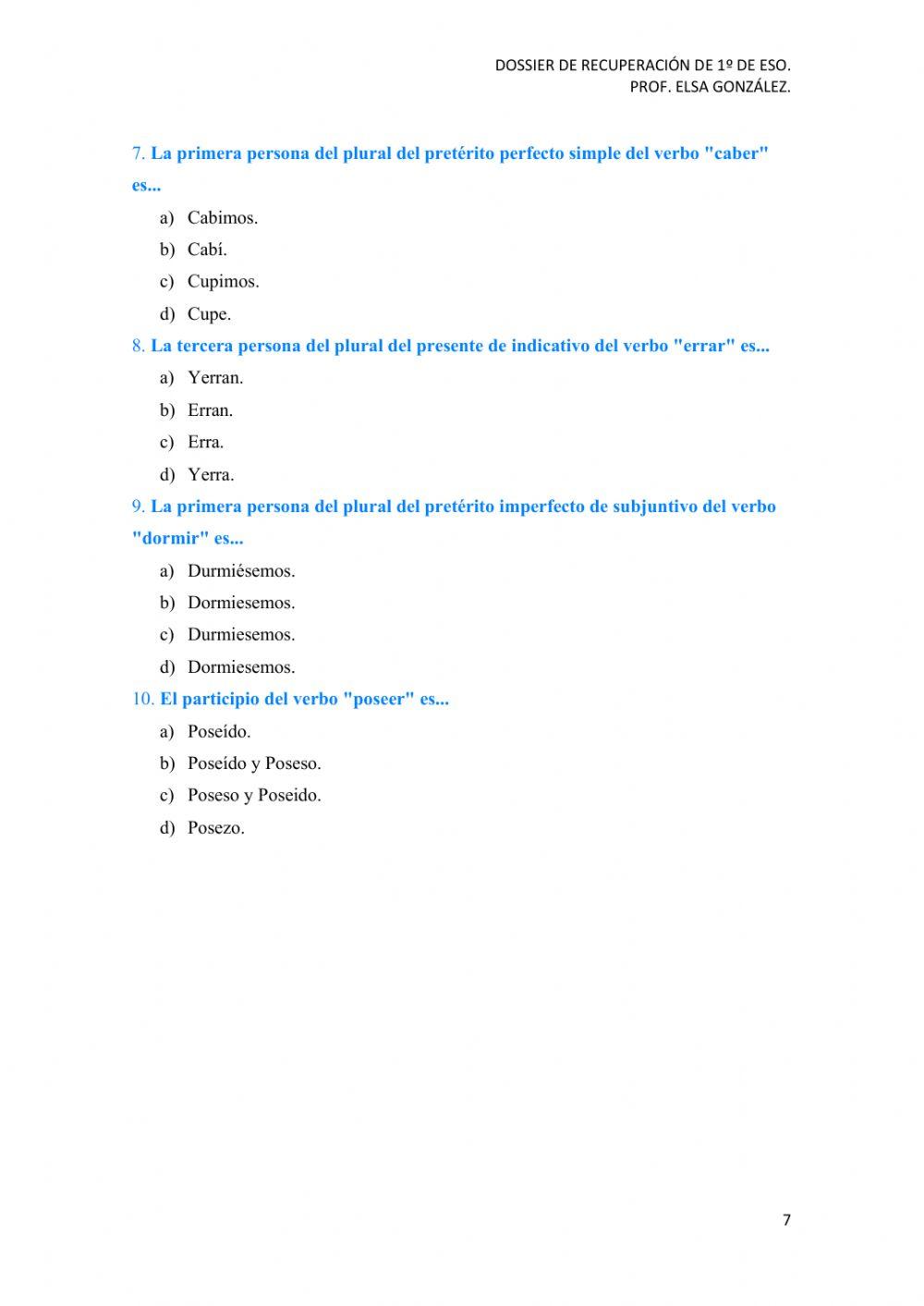 Dossier de recuperación 1ESO gramática