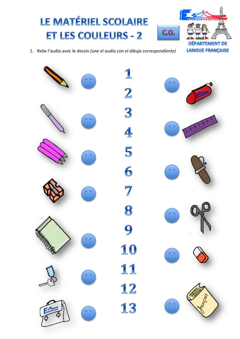 Matériel scolaire et les couleurs
