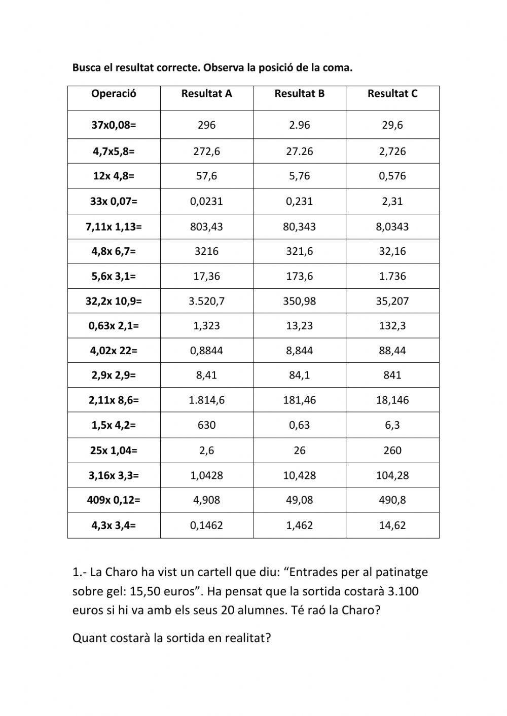 Multiplicació amb decimals