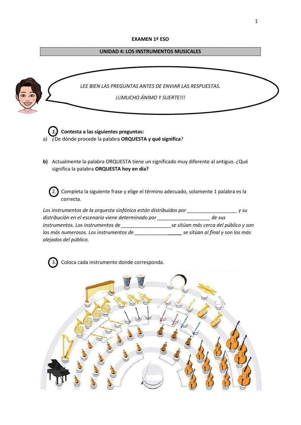 EXAMEN 1º ESO UNIDAD 4 : LOS INSTRUMENTOS MUSICALES