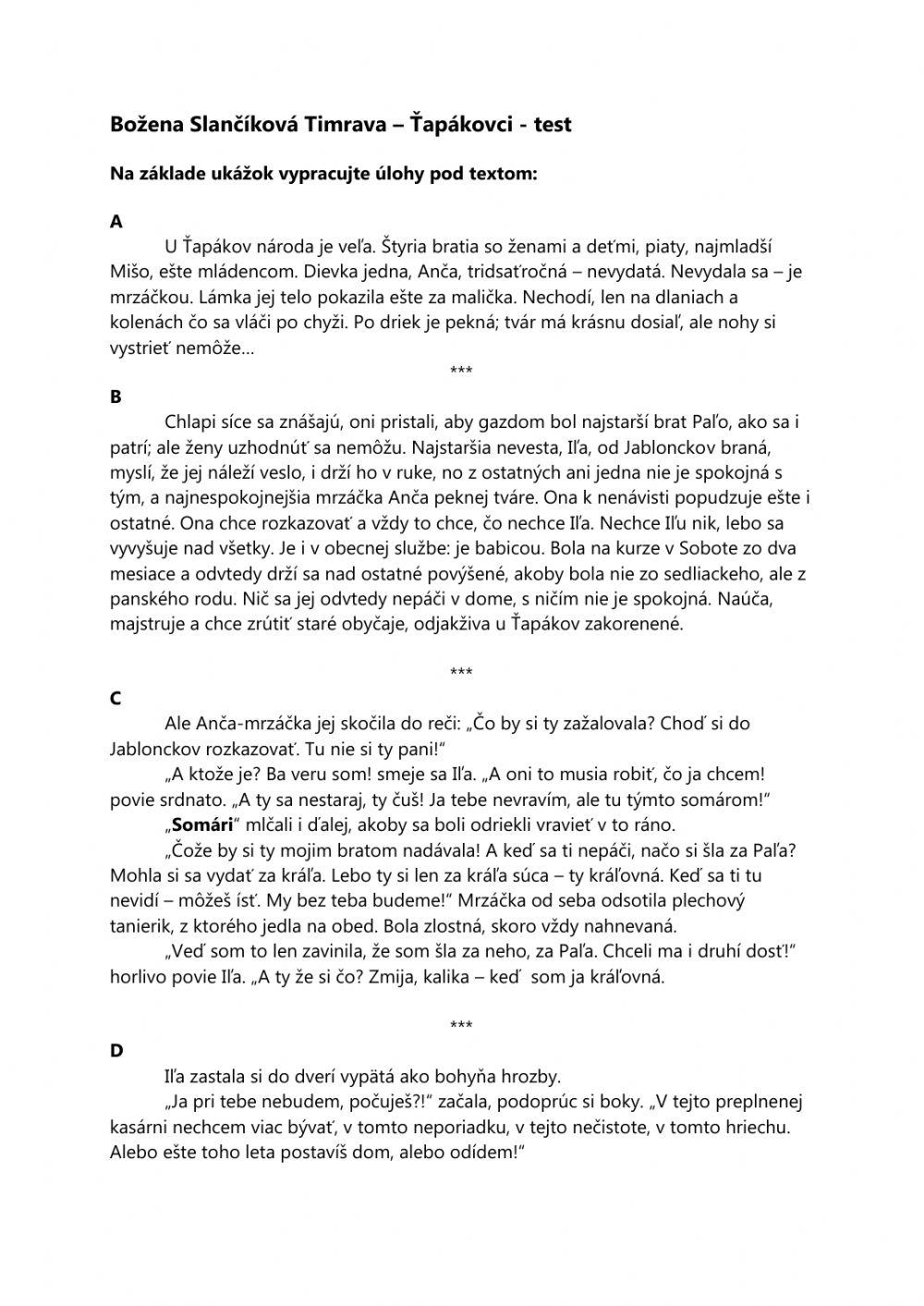 Božena Slančíková-Timrava - Ťapákovci - analýza