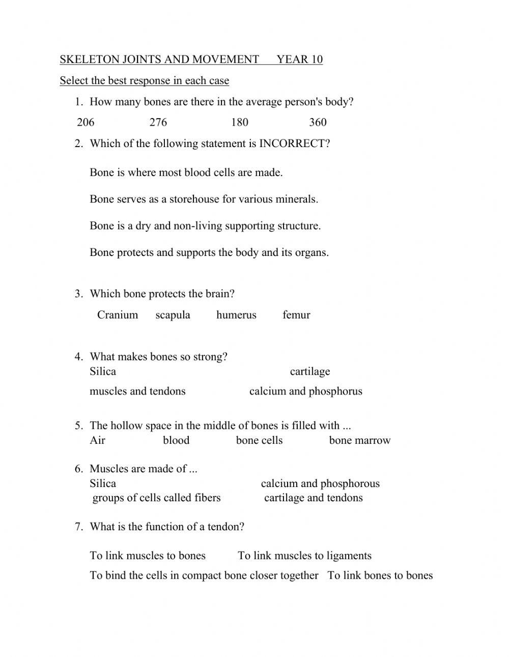 Skeleton Joints Movement online exercise for Live Worksheets