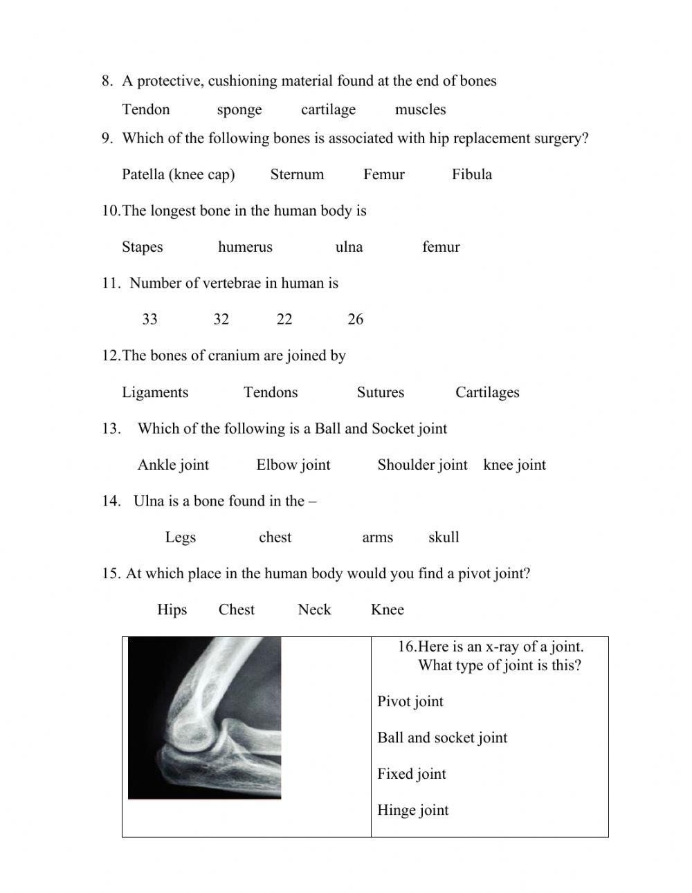 Skeleton Joints Movement online exercise for Live Worksheets