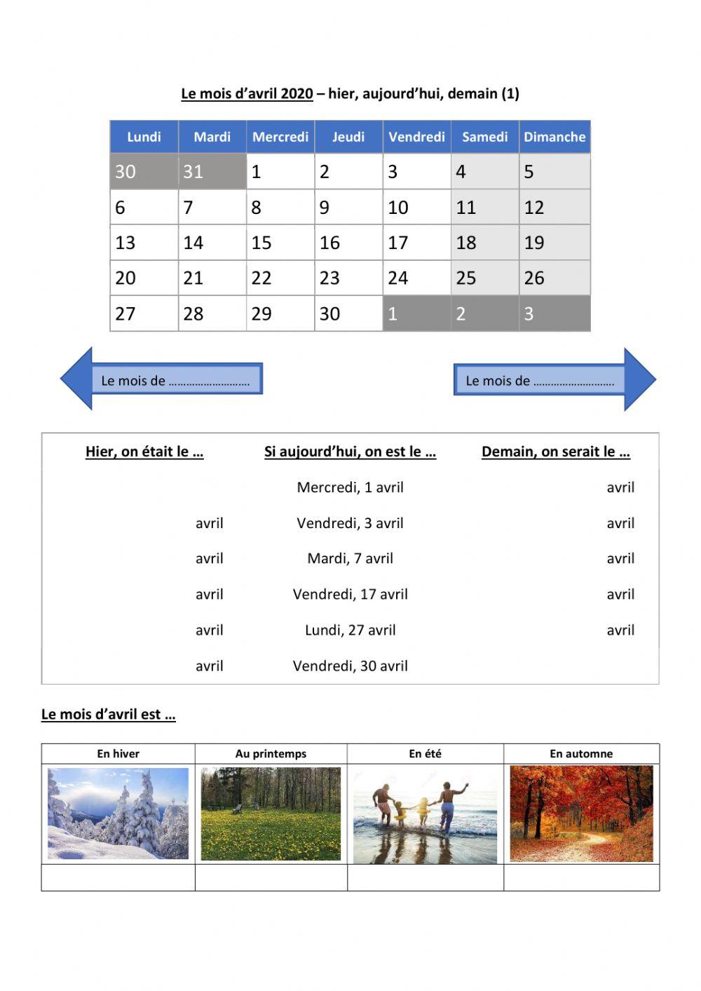 Le mois d'avril - version de base