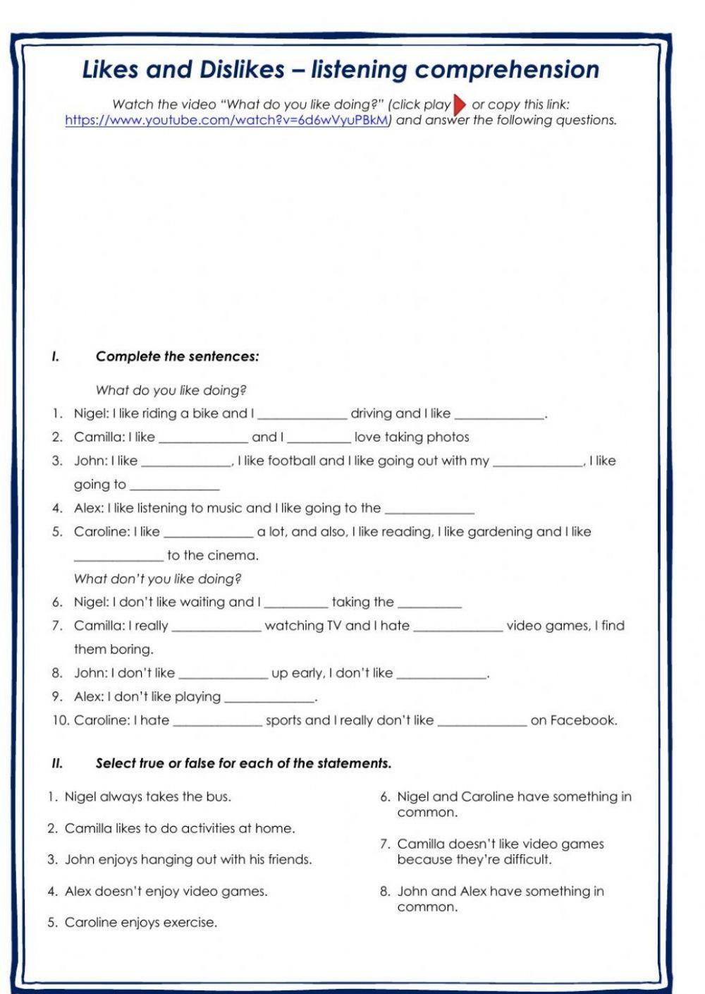 Listening - Likes and dislikes