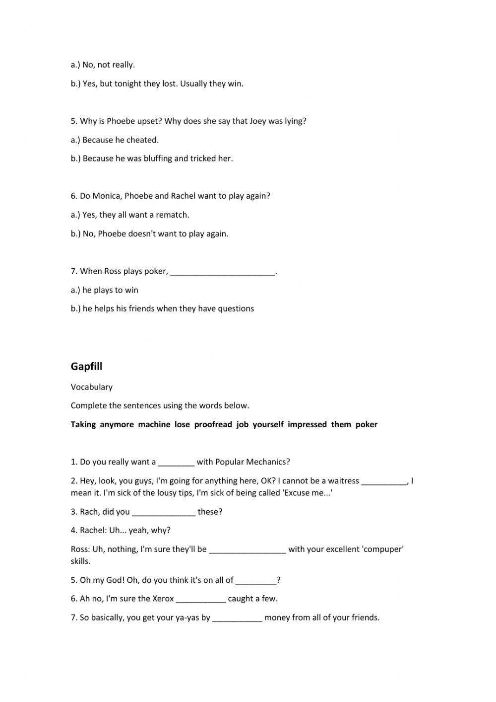 Friends' episode Poker