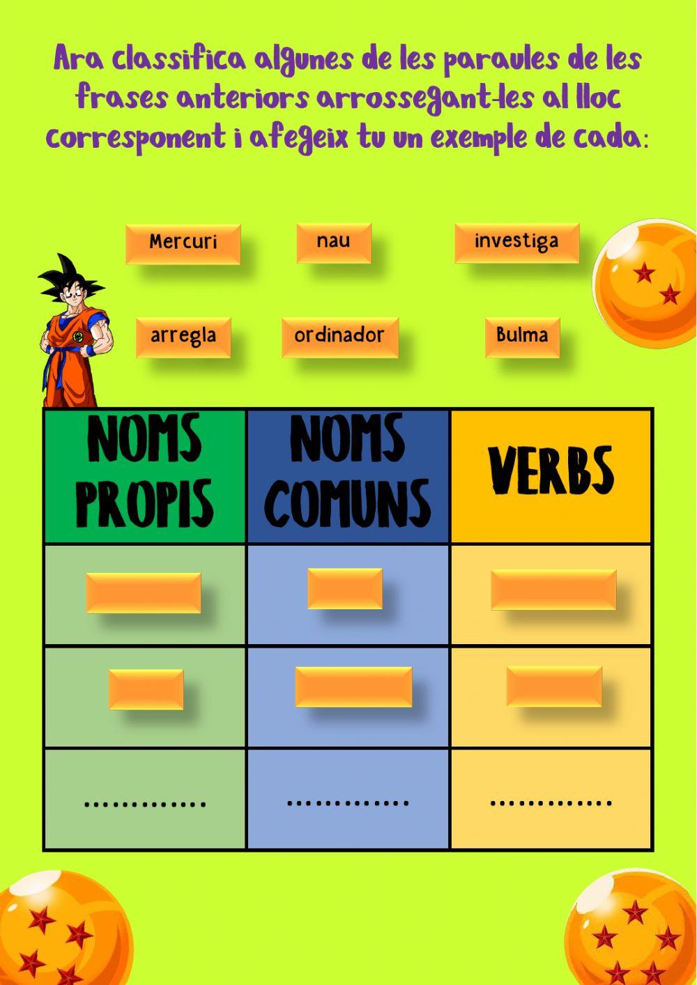 Ordenar frases, noms i verbs