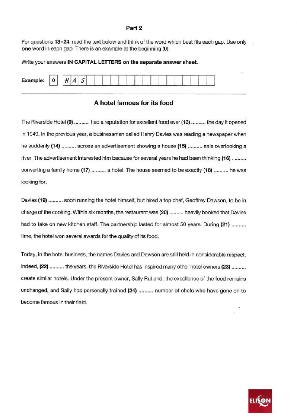 15.2 -  Cambridge First Certificate in English 4 – TEST 4 – UOE