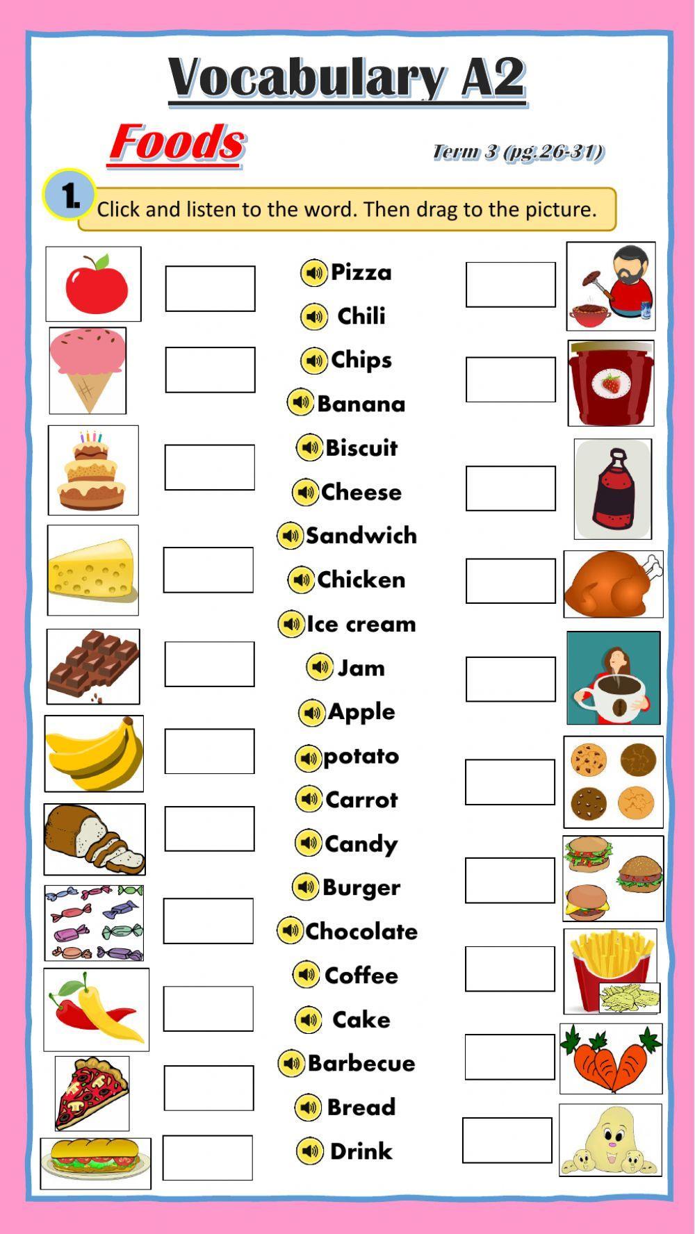 Vocabulary list A2 - foods 1