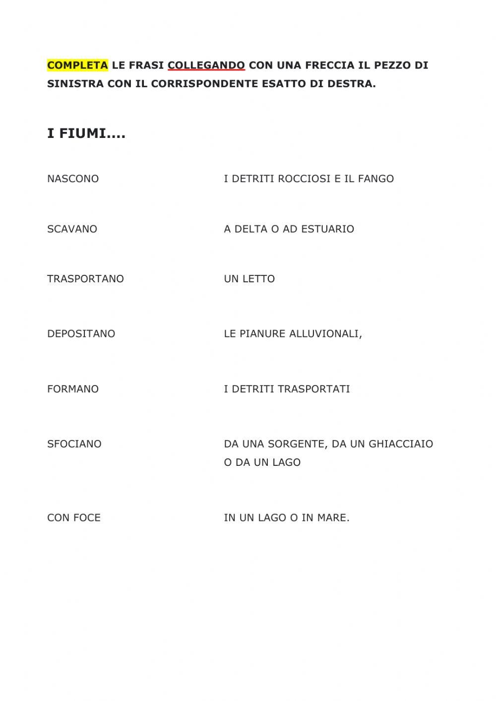 GEOGRAFIA: VERIFICA FIUME