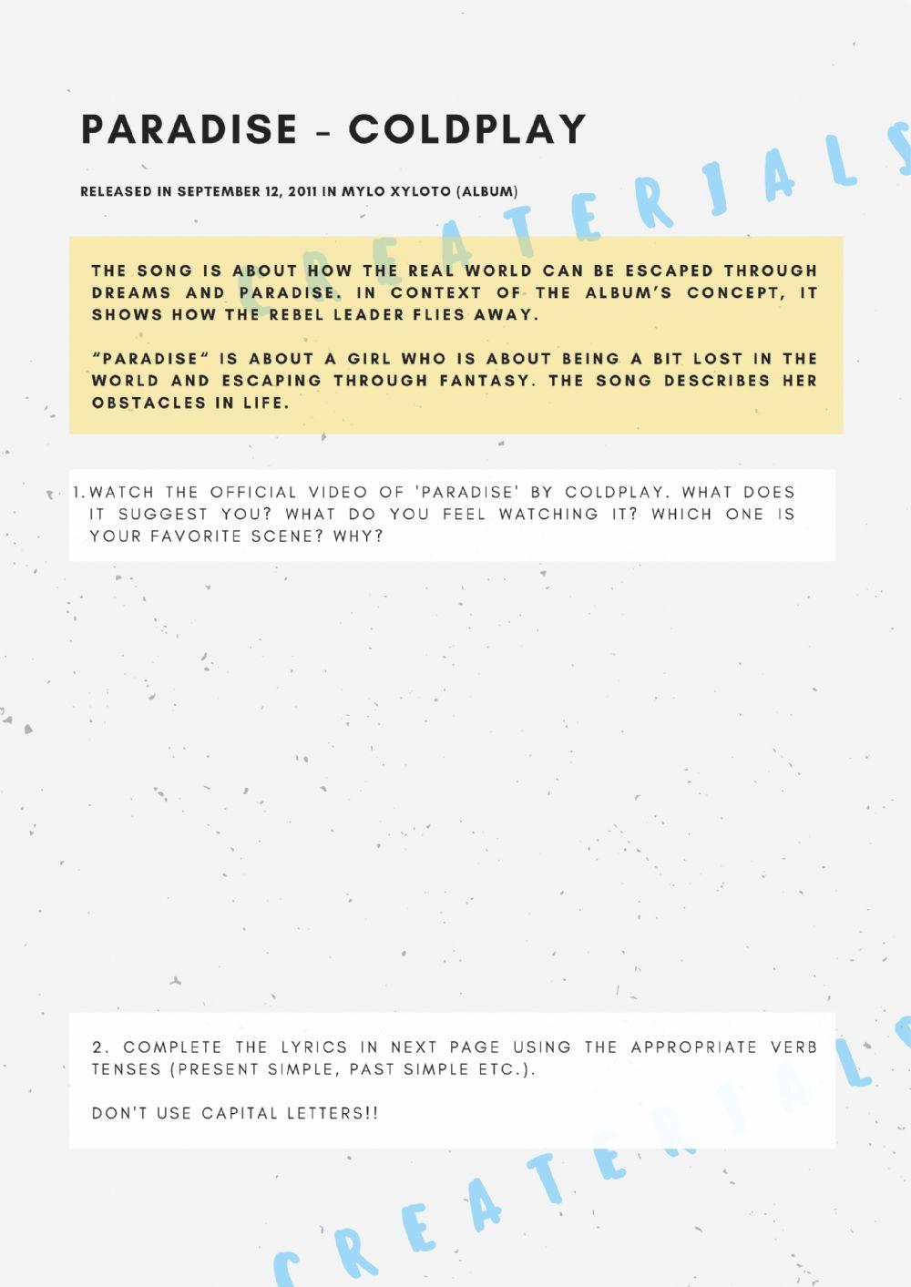 Coldplay Paradise: Tense Revision