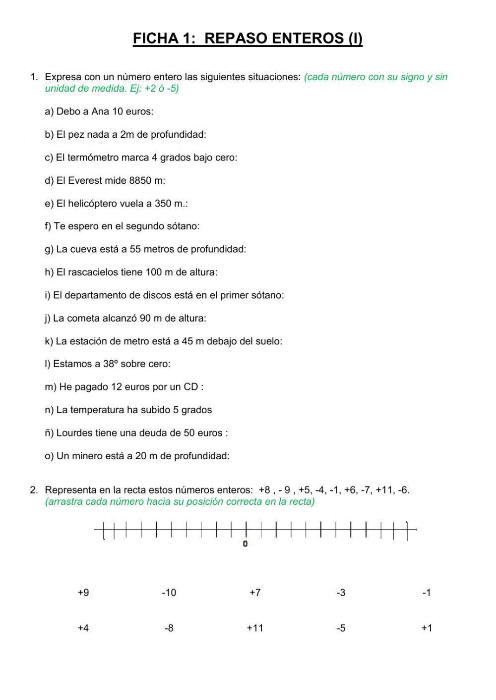 Números enteros I (Ordenación y operaciones básicas) Números enteros I (Ordenación y operaciones básicas)