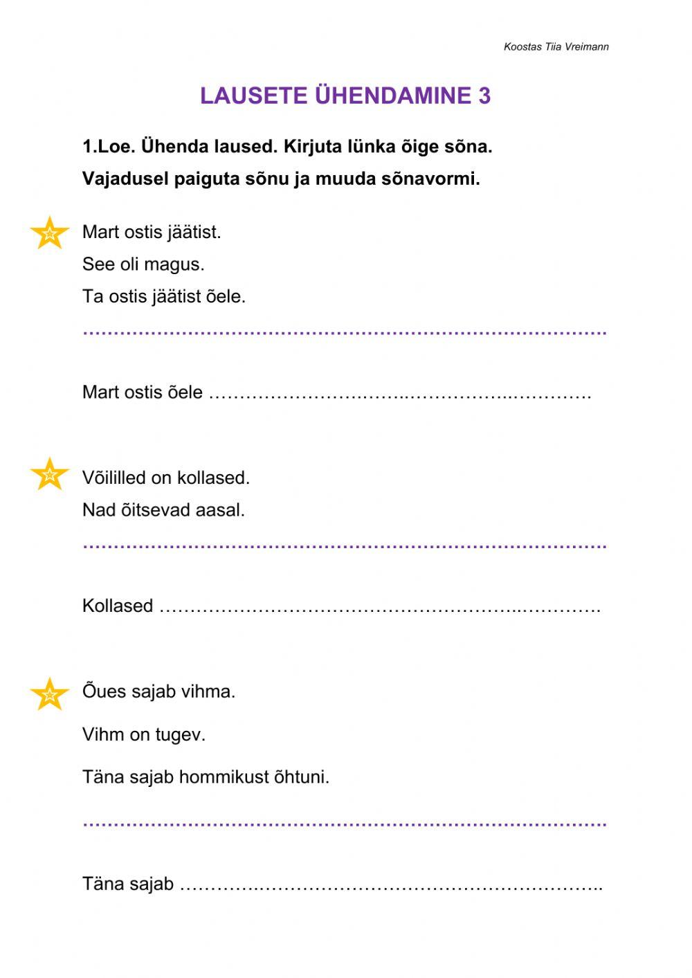 Lihtlause. Lausete ühendamine 3.