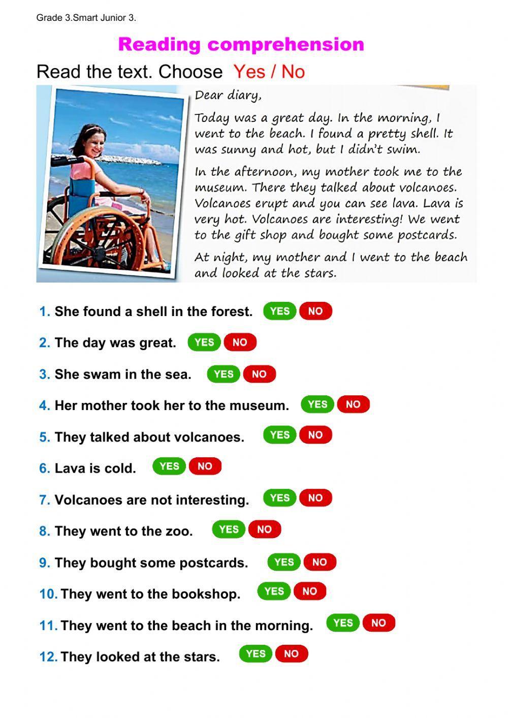 Reading comprehension On holiday