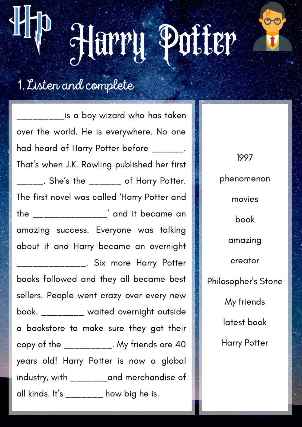 listening harry potter worksheet live worksheets