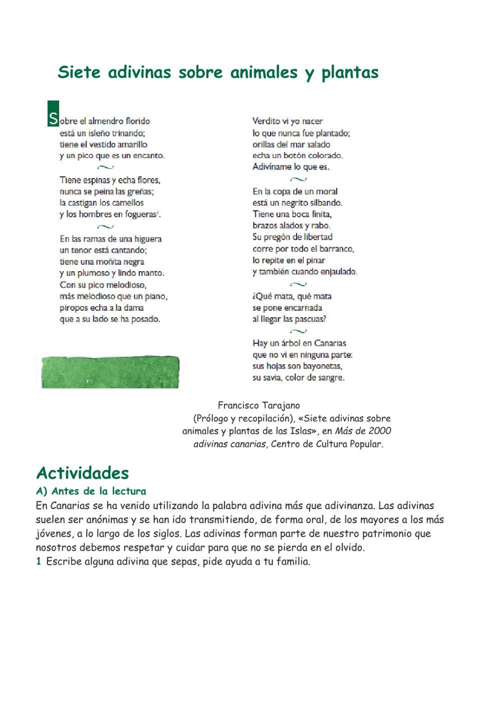 Adivinas sobre animales y plantas.