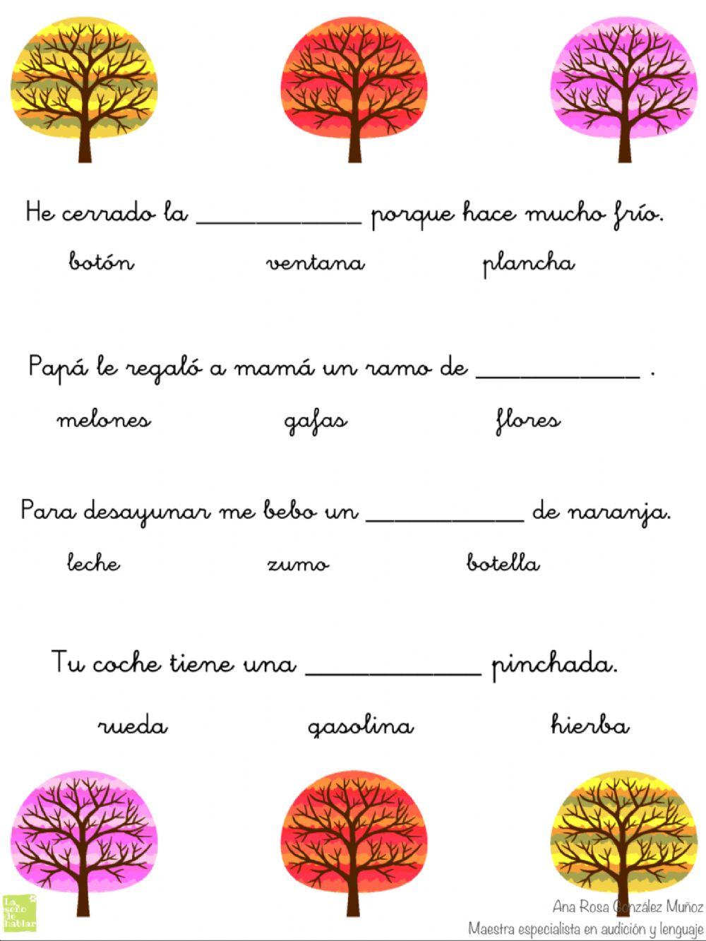 Selecciona la palabra que falta en cada hueco