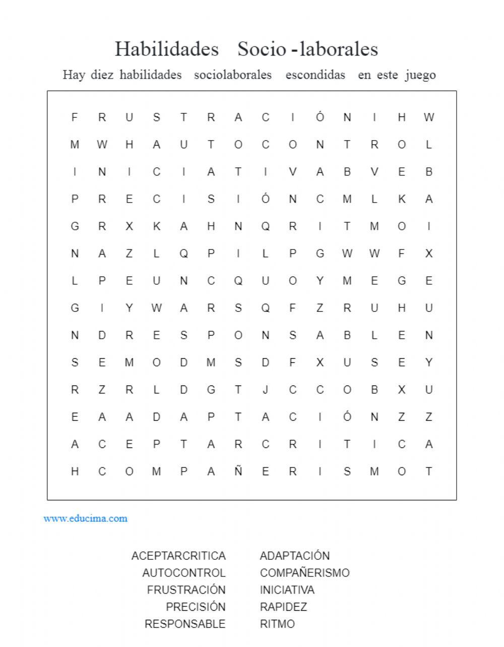 Habilidades sociolaborales sopa de letras Habilidades sociolaborales sopa de letras