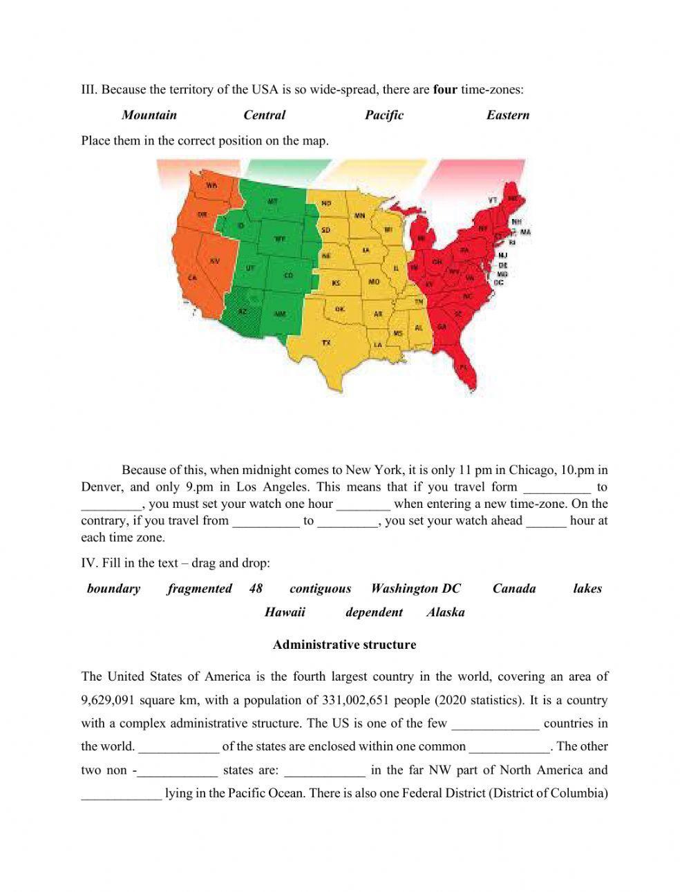 USA general information and administrative structure
