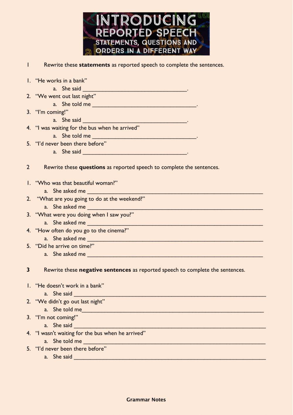 reported speech worksheets b1