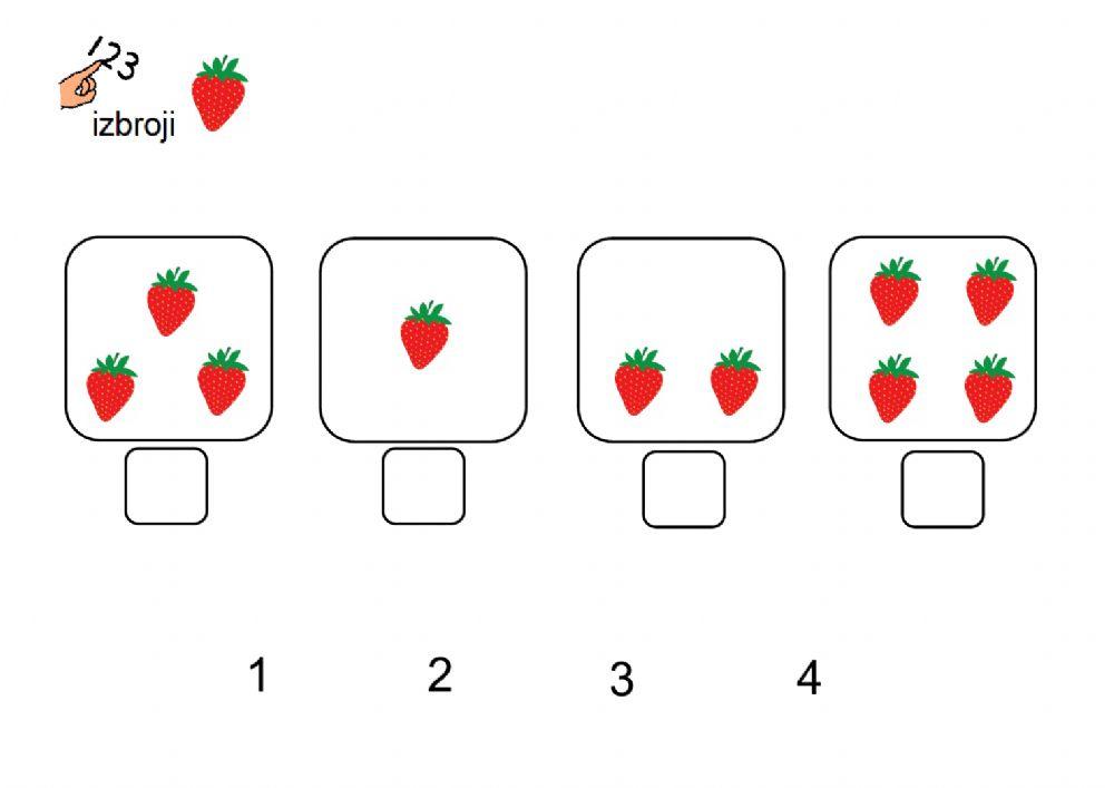 Izbroji jagode (brojevi do 4)