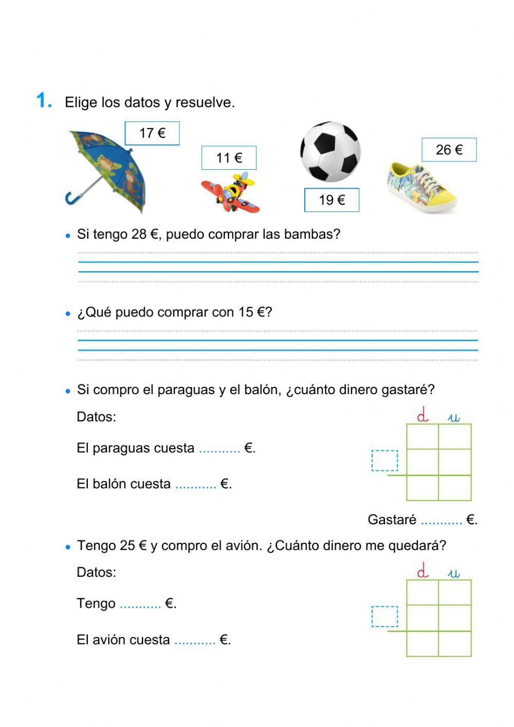Problemas de sumas y restas con euros