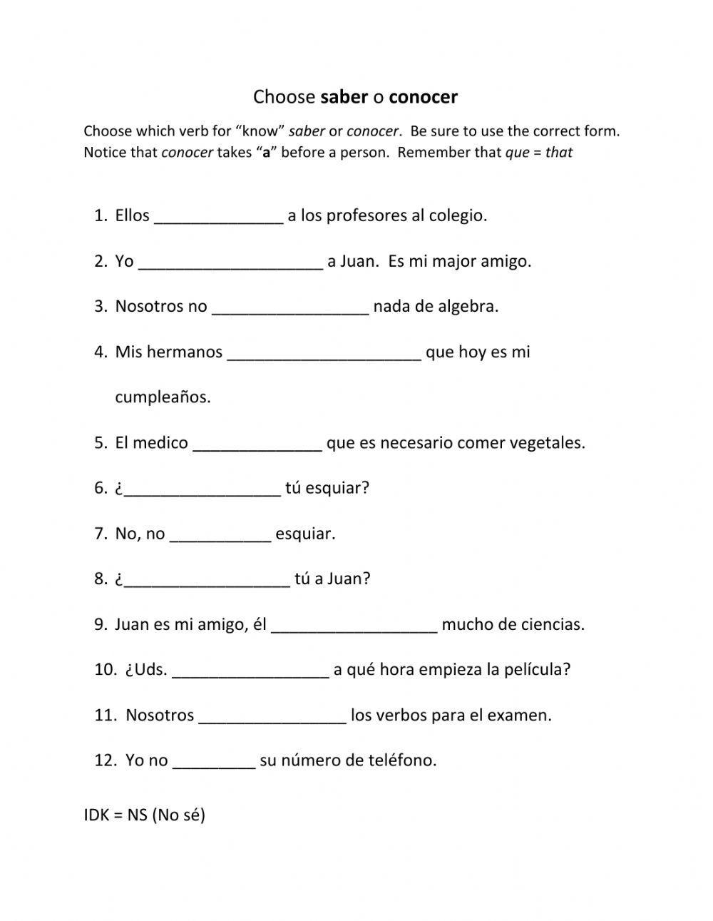 Saber vs conocer fill in the blank worksheet | Live Worksheets Saber vs conocer fill in the blank worksheet | Live Worksheets